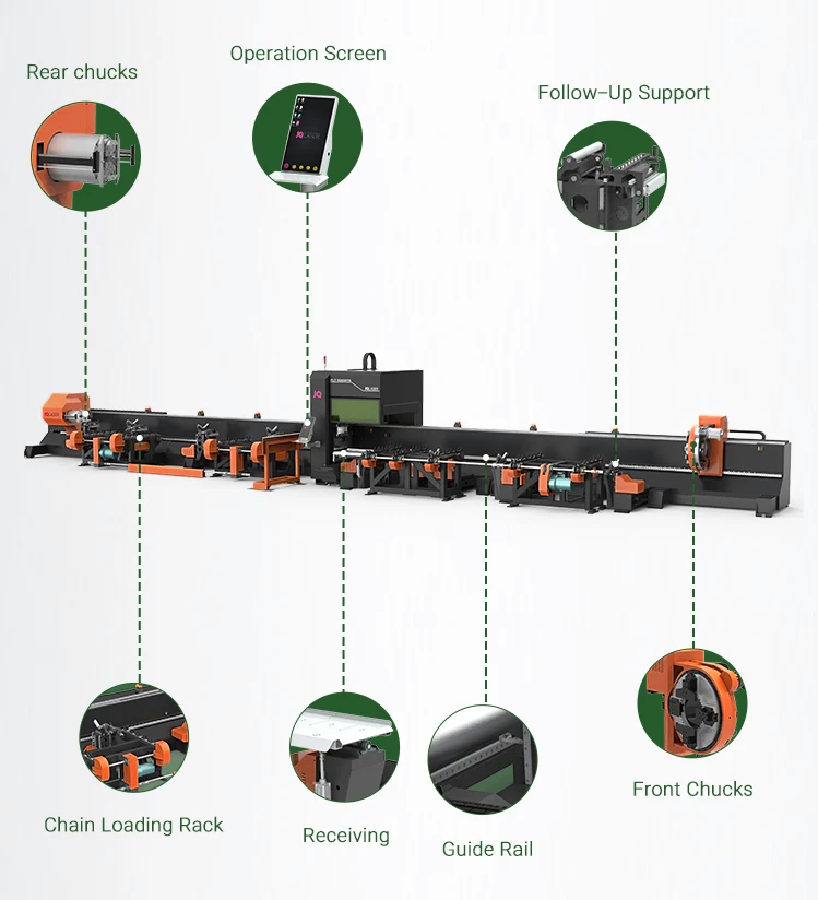 H Beam Profile and Pipe Laser Cut 12m 450mm Three-Chuck Tube Fiber Laser Cutting Machine