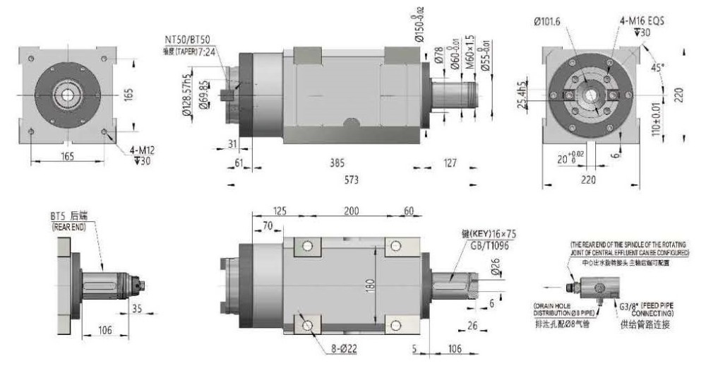 Boring/milling Head Unit With Motor, ATC (Automatic Tool Changer) and CTS (Coolant Through Spindle) XT50-2, OEM / ODM