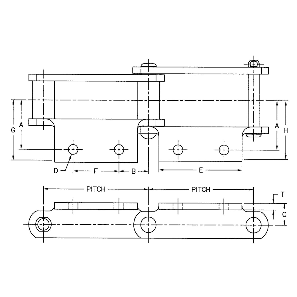 Hot Selling Ss131-a1 Ss131-a2 Ss102b-a2 Ss110-a2 Ss Class Bushed Steel Chain With A1 A2 Attachment for Wholesales