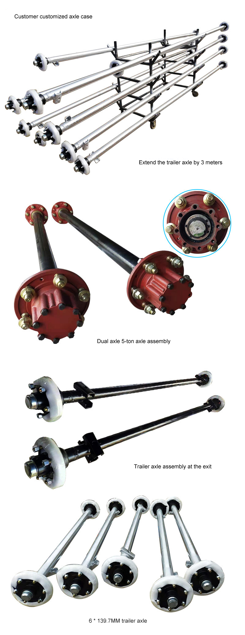 High Quality Yacht Trailer Axle Tire Steel Ring Supporting Axle Assembly Yacht Trailer Parts