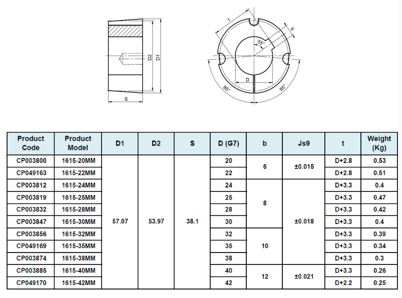 Cast Iron Metal Black-phosphated Bore 3/8 Inch WIth Key Sleeve Bushing Taper Lock Bush QD Type JA-3/8 Qd Bush
