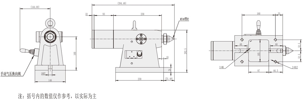 Air Pressure Thimble Tailstock Dimensional Drawing Cnc Machining Center Accessories Products