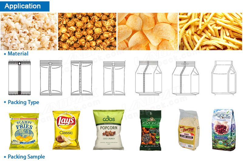 Granule Vertical Automatic Packaging Machine for Packing Puffed Food Shrimp Strip Peanut Cooked Seeds