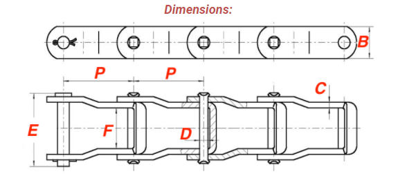 HIgh Tensile Strength 662 667H Steel Pintle Chain with Attachments Connecting Links and Pins