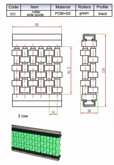 Three Rows Roller Centre Guide  909 Material Handling Equipment Parts