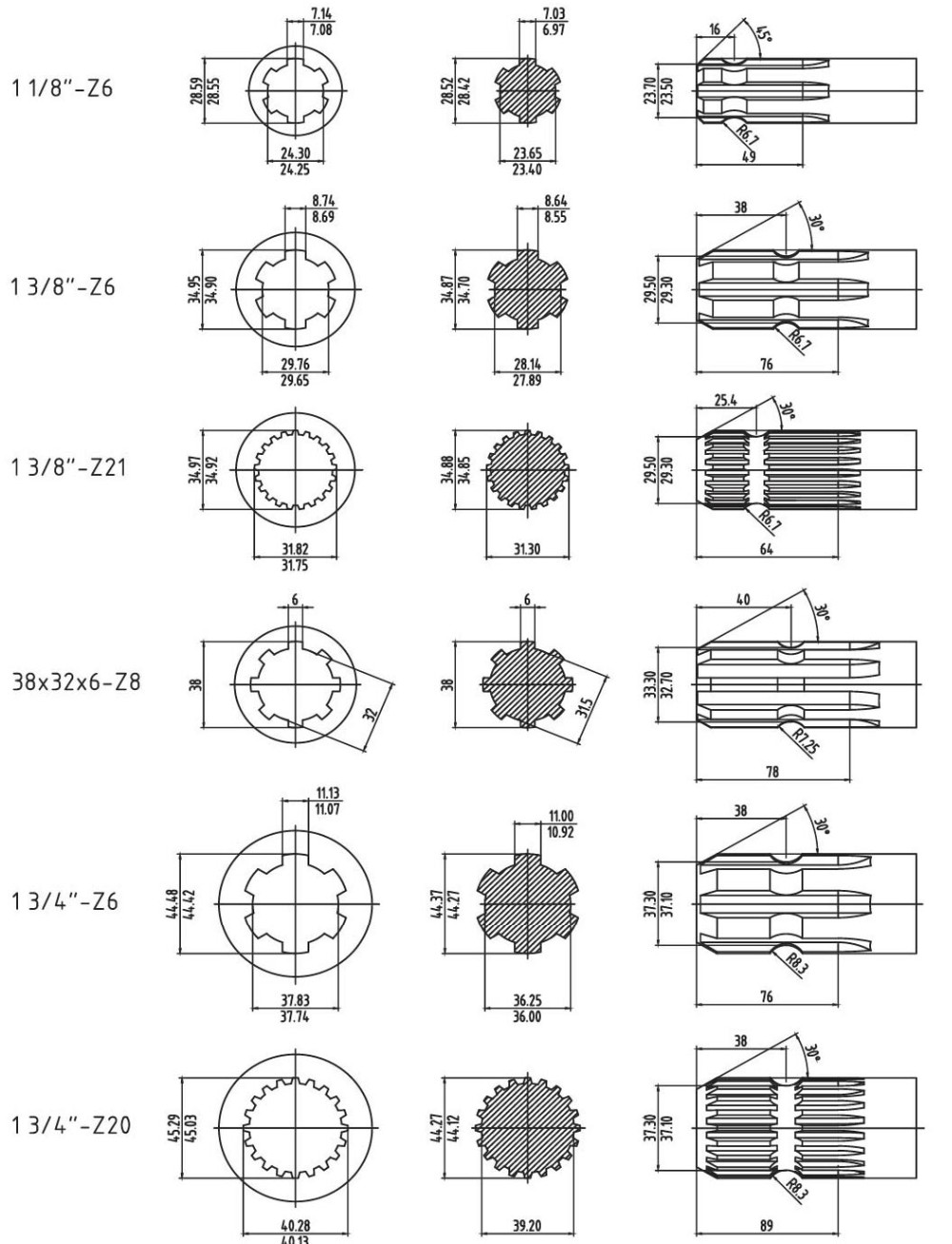 Splined Dimensions Different Patterns (Domestic and Metric) PTO for Agricultural Machines, China Manufacturer OEM / ODM